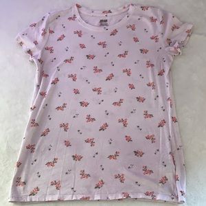 Pink t shirt white with pink flowers size small